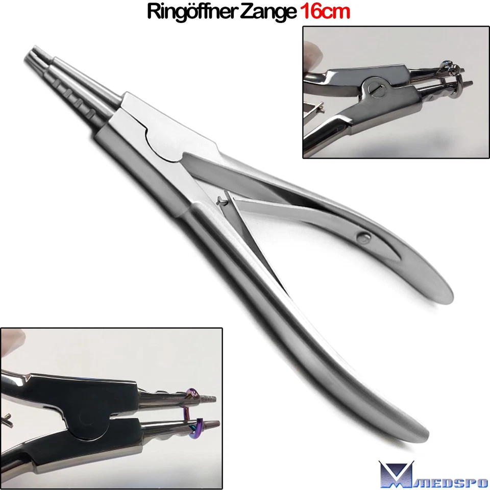 MEDSPO Ringöffner Zange Body Piercing Piercingöffner Tattoo Ringöffnerzange Klemme 16cm