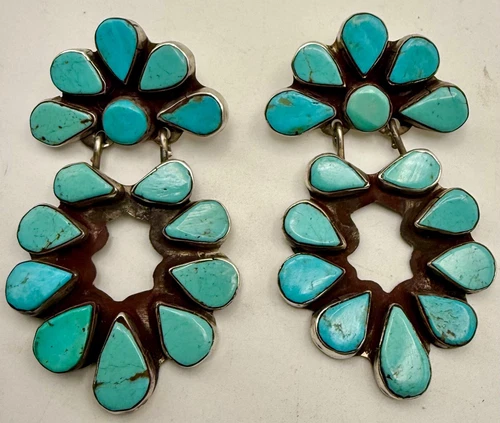 Oscar Betz Sterling Silver  Santa Fe NM  Vintage Turquoise Dangle Earrings