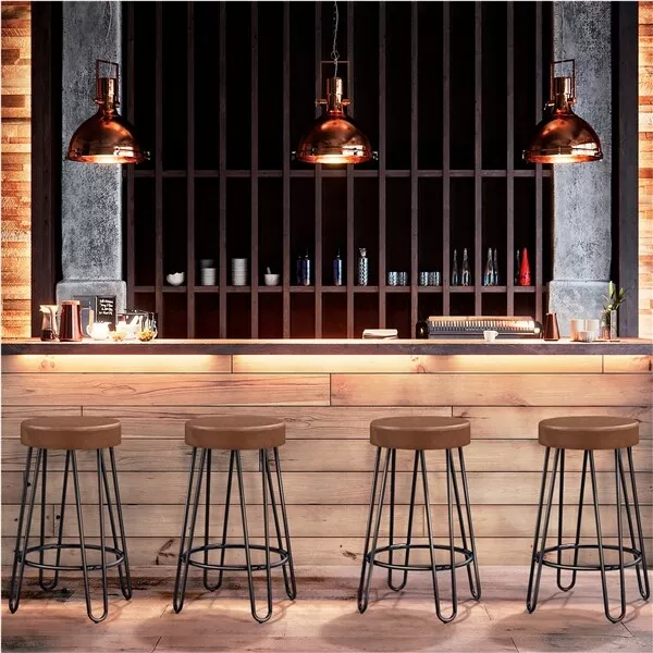 Faux Leather Round Bar Stools Backless Seat Bar Chair Metal Legs Set of 2