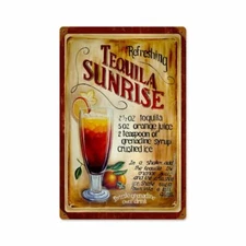 TEQUILA SUNRISE RECIPE MIXED DRINK 18" HEAVY DUTY USA MADE METAL BAR ADV SIGN