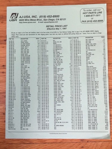 AJ USA Porsche PARTS REFERENCE Catalog Vol 1 911-914 Series w/ Price List (1997) - Picture 5 of 5