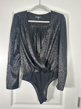 Lulus Nocturnal Creature Black Cheetah Print Velvet Mesh Bodysuit Sz M