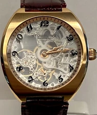 48mm Skeleton Mechanical Rosetone Cushion |Brown Strap CHERNABOG Stuhrling Watch