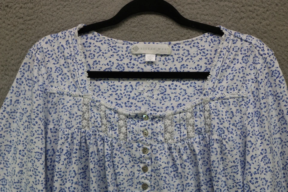 Camisón Eileen West Manga Larga Floral Franela-Talla Mediana-Encaje-Cottagecore Foto 4 de 4