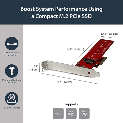 StarTech.com M2 PCIe SSD Adapter - x4 PCIe 3.0 NVMe / AHCI / NGFF / M-Key - Low - 第 2/6 張圖片