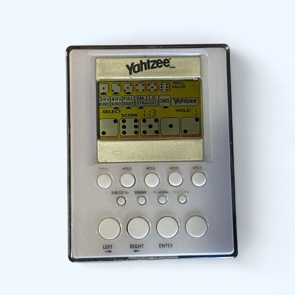 Juego de dados electrónicos portátiles Yahtzee Parker Brothers 2007 blanco probado funcionando Foto 2 de 3