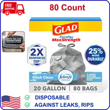 Glad ForceFlex MaxStrength Kitchen Trash Bags, 20 Gal, Fresh Clean Febreze,80 Ct