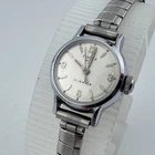 Vintage Timex 400 Hand-Winding Mechanical Watch Women 17 Jewels Silver Stretch