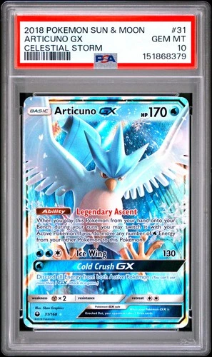 2018 POKEMON SUN & MOON CELESTIAL STORM #31 ARTICUNO GX PSA 10