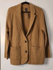 NWT Gap Women's Long Cardigan Sweater Tan Pockets 2 Buttons Size Medium Petite