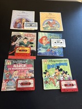 Disney Read Sing Along Tape Cassettes Book Lot Mulan Little Mermaid Mickey Alice