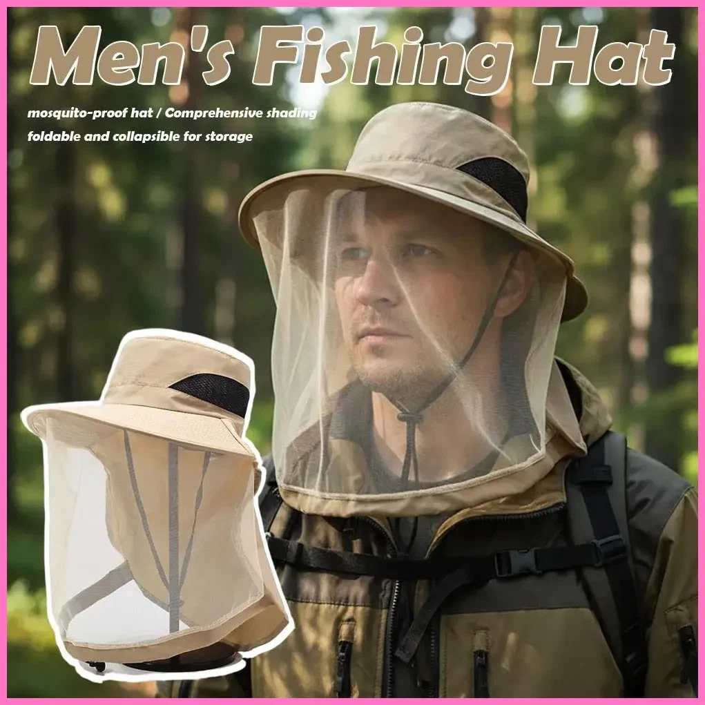Mosquito Net Sun Hat for Men Women UV Protection Wide Brim Bucket Hat with...