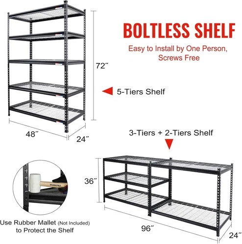WORKPRO 5-Tier Metal Storage Shelving Unit 48”W x 24”D x 72”H 4000 lbs Load USA