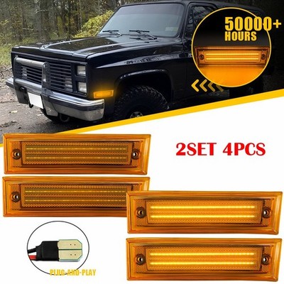 4X For 1981-1991 GMC Chevy Pickup Truck Front Signal Marker Side Lights Amber ER