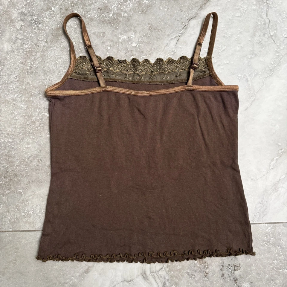 Jason Maxwell Brown 100% Cotton Tank Top Sequin Lace Trim Size Small  - Image 2 of 4