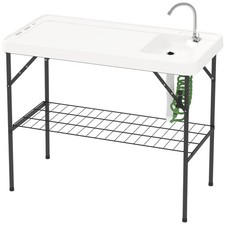 Outsunny Folding Fish Cleaning Table with Sink, Portable Camping Table with Fauc