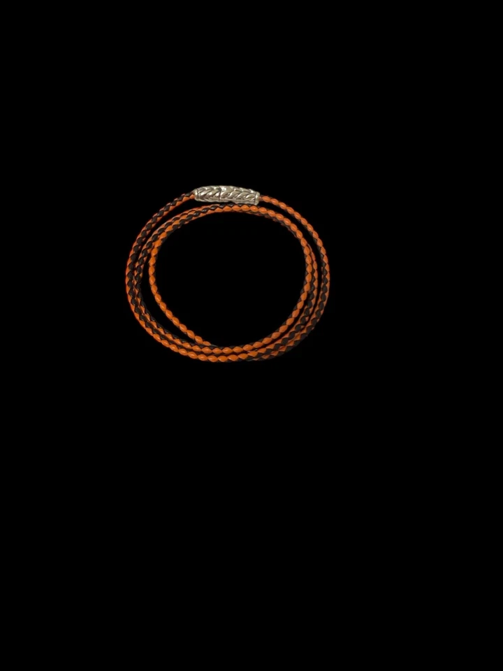 David Yurman серебро шеврон тройной надежном оранжевый и черный кожаный браслет - Изображение 2 из 3