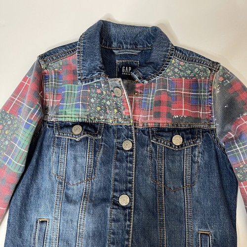 Gap Plaid Patchwork Denim Jean Jacket Girls Size Small 6 7 Kids - Picture 4 of 9