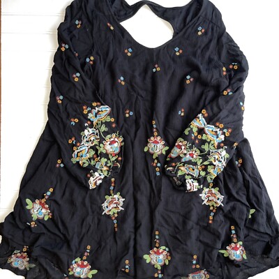 Free People Oxford Black Embroidered Swing Dress Size xs | eBay