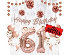 Rose Gold 61st Birthday Decorations for Girls - 40" Number Balloons More