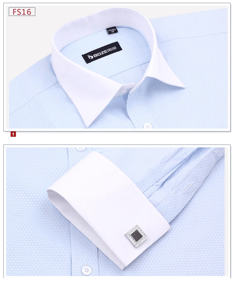 Mens Long Sleeves Shirts Dress Slim Fit French Cuff Formal With Cufflinks Shirts - Image 4 of 4