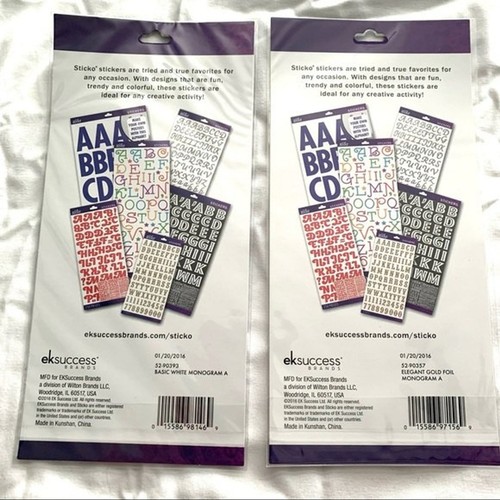 NEW Sticko Large "A" Initial Stickers Set of 4 - White, Gold - 第 2/3 張圖片