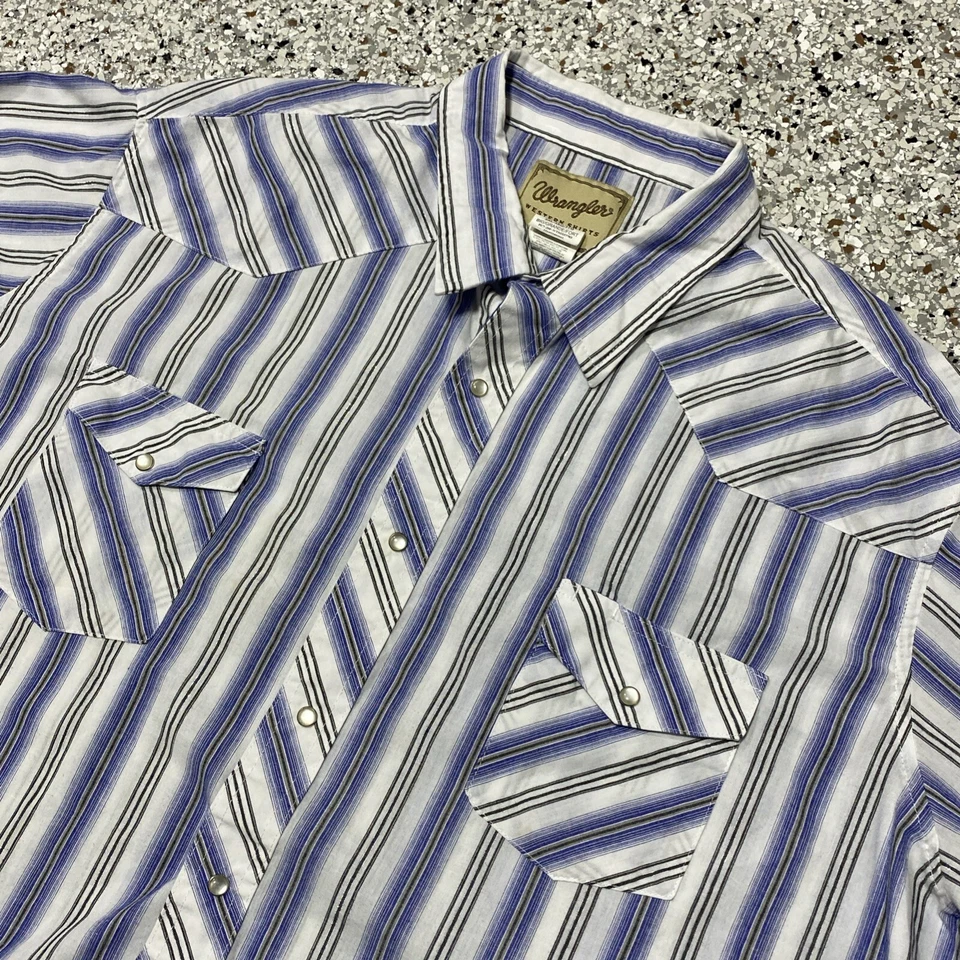 Wrangler Men's Pearl Snap Long Sleeve Western Shirt Blue Metallic Silver 3XL - Image 2 of 4