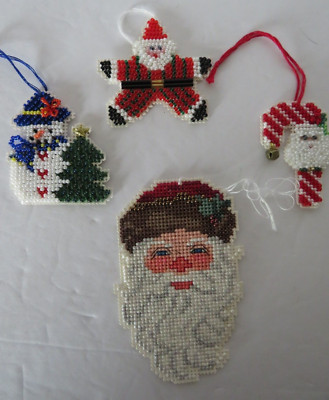 Christmas Ornaments Handmade Stitched Beaded Santa Claus Snowman Decorations