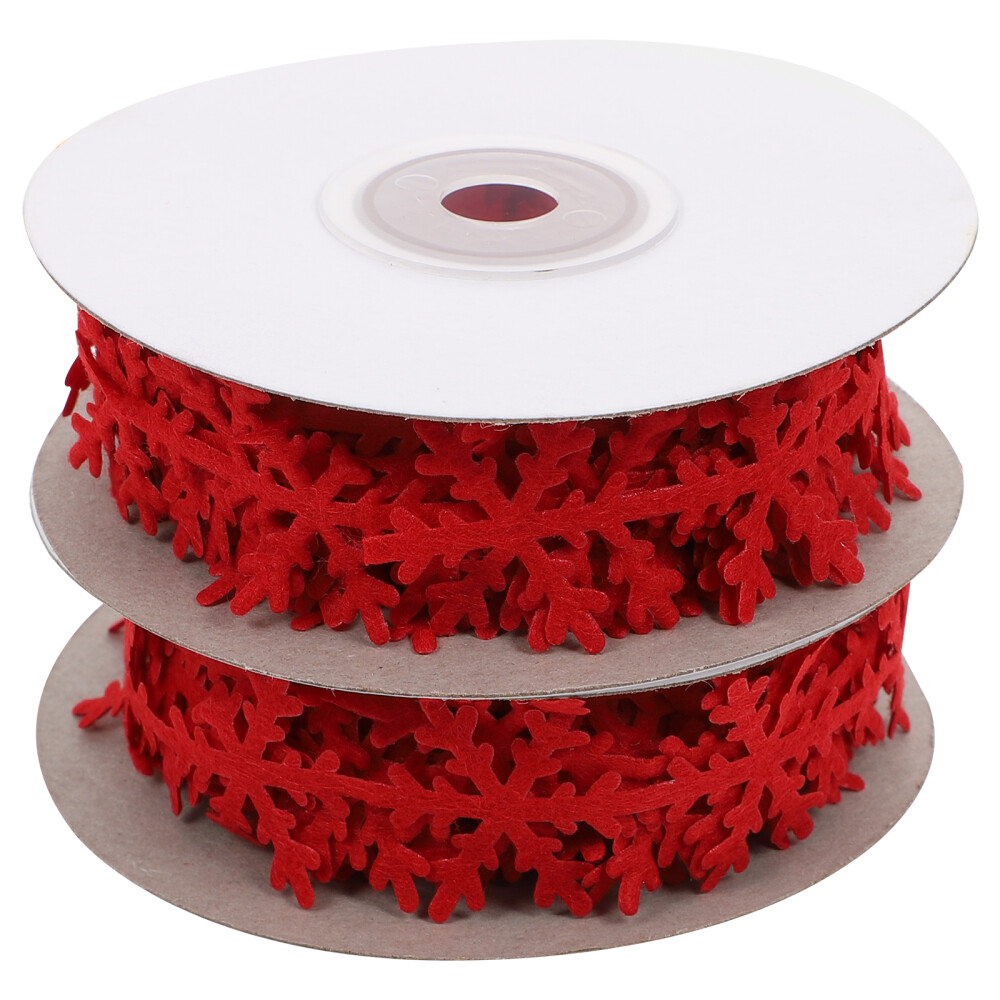 2 Pcs Christmas Wrapping Ribbon Snowflake Lace Ribbons For Crafts Red
