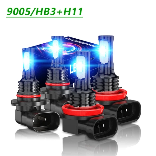 9005 H11 LED Headlight Super Bright Bulbs Kit 8000K  blue 360000LM High Low Beam