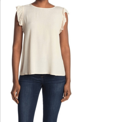 Ba&sh Fani Top M Wrap Back Flutter Sleeve Crew Neck Crepe Blouse Cream Size M