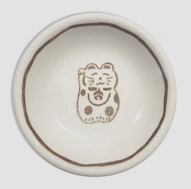 MADE IN JAPAN 2 PCS. Japanese 3.25" Sushi Soy Sauce Dipping Dish Brown Maneki Neko Lucky Cat