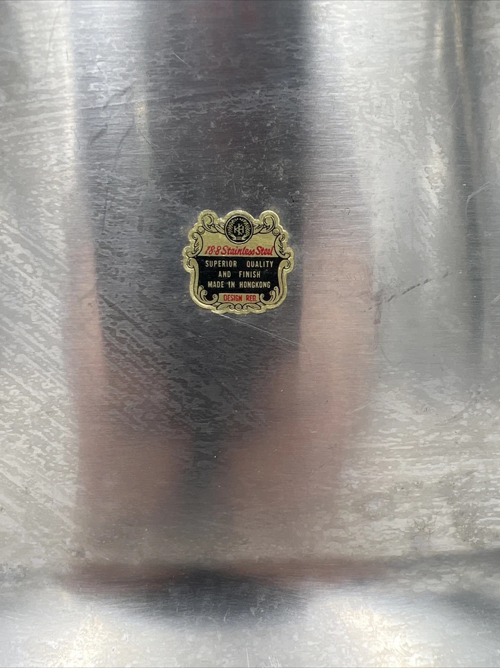 Vtg Serving Tray Stainless Steel Wood Handles S-801 18.8 Hong Kong 12.5" x 8.5"  - Image 2 of 4