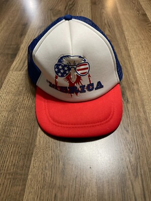 Trucker Men's Hat Flat Bill Red White Blue Eagle ''Merica''