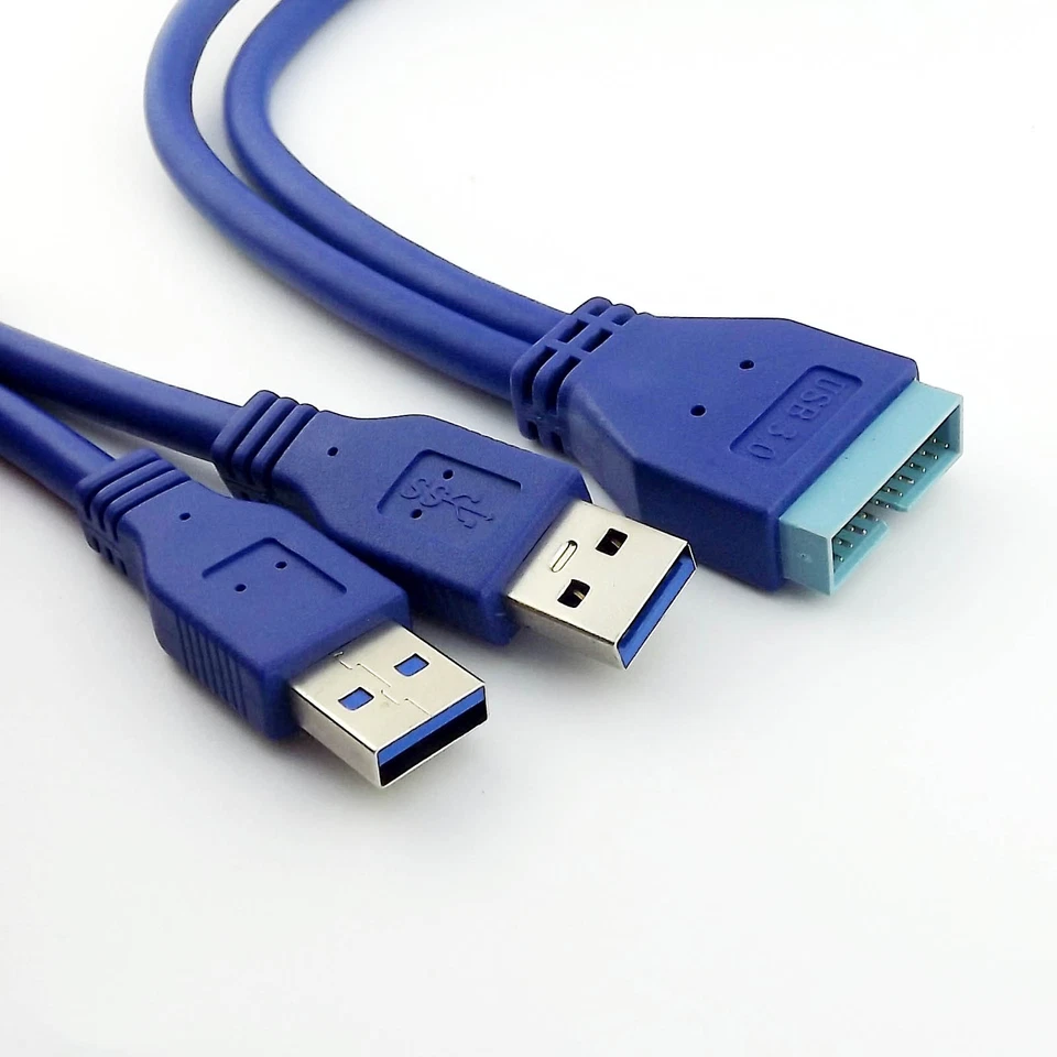 2 Ports USB 3.0 Type A Male to 20 Pin Male Header Motherboard Adapter Cable Cord - Image 3 of 4