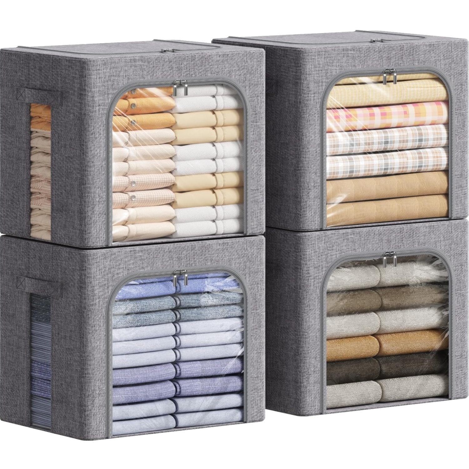 Sac de rangement Lifewit 40L gris clair lot de 4 avec cadre en métal pliable