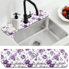 2 Pcs Kitchen Sink Splash Guard Faucet Mat Purple Flowers Faucet Mat for Sink...
