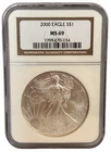 2000 American Silver Eagle $1 Dollar Coin One Troy Ounce 0.999 Fine NGC MS69