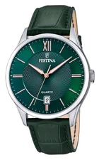 Festina Classics Leather Strap Green Dial Date Quartz F20426-7 50M Mens Watch