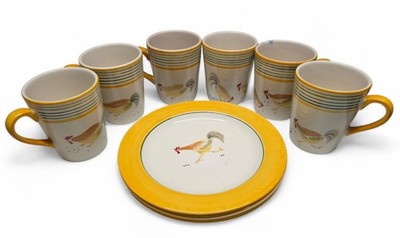 Home Trends Oh La La Chicken Set Of 3 Small Plates 6 Mugs Discontinued Farmhouse