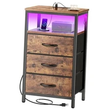  Night Stand with Charger 11.8"D x 15.7"W x 27.6"H（3 Drawers） Rustic Brown