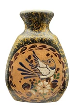 Handcrafted Tonala Pottery Vase With Bird Design Abstract Pattern Mexico 6.5"H
