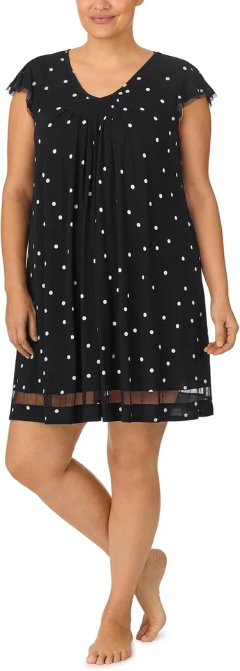 NWT Ellen Tracy Women's XL Soft Flutter Sleeve Stretch Jersey Chemise, Black Dot - Image 2 of 4
