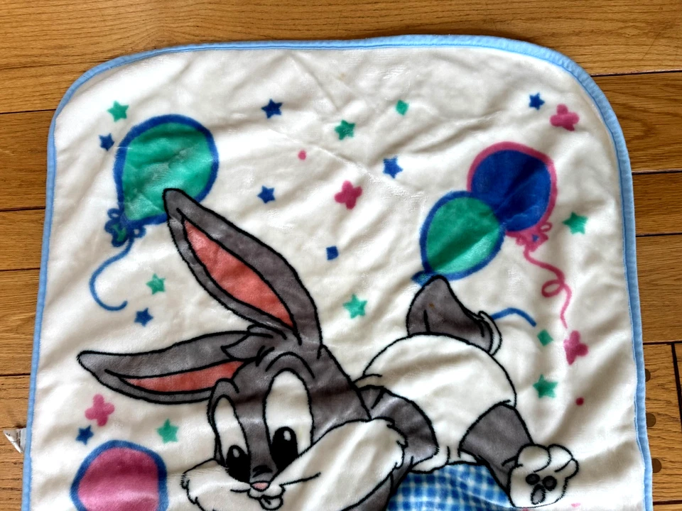 Vtg 2000s Y2K Baby Looney Tunes Baby Blanket Crib Plush Bugs Bunny Balloon EUC - Image 2 of 4
