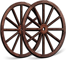 2 Pcs Wagon Wheel Decor,Decorative Vintage Wood Garden Wagon Wheel,Vintage Rusti