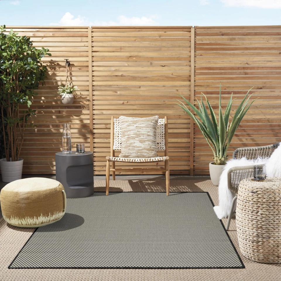 Alfombra Home Courtyard negra blanca 5' x 7' - Fácil de limpiar, sin desprendimiento, cama R... Foto 3 de 4