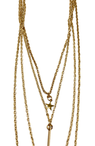 Stern-Stäbe-Runder Charm Multi-Strang Lagenlook Anhänger Halskette Goldfarben 18" EUC - Bild 17 von 24
