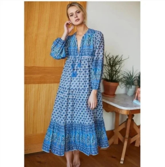 Emerson Fry India Collection Indigo Heirloom Maxi Dress S image 2