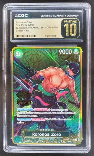 2025 ONE PIECE RORONOA ZORO SECRET RARE OP06-118 CGC 10 PRISTINE RC7