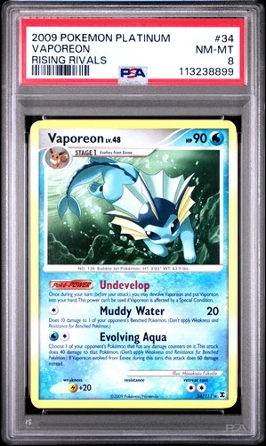 2009 POKEMON PLATINUM RISING RIVALS #34 VAPOREON PSA 8